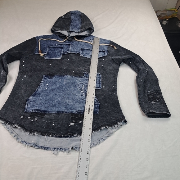 Imperious Men's Distressed Denim Hoodie Pullover Black / Blue Size XL - Picture 12 of 13